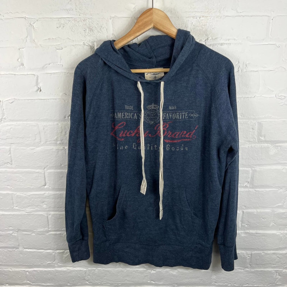 Lucky Brand Women's Activewear Pullover Hoodies Long Sleeves Navy Blue Size M